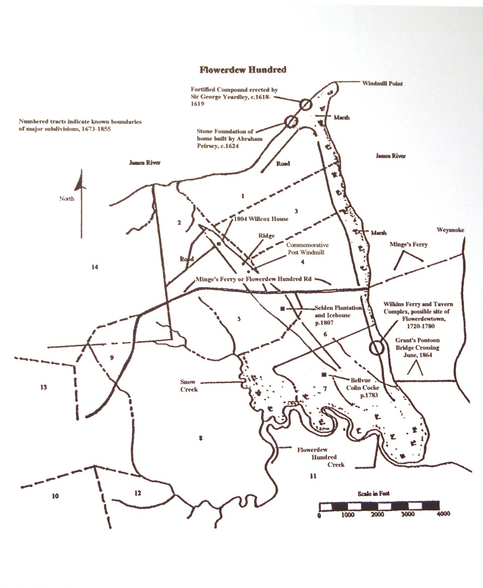 Map of various archaeological finds at Flowerdew - click for larger .pdf version to see details more clearly